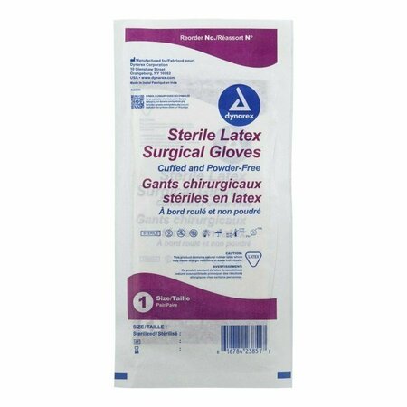 DYNAREX Latex Surgical Gloves, Latex, Powder-Free, 50 PK SG6.5-PF